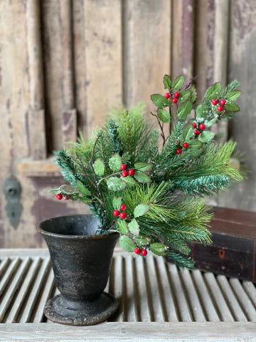 24" Christmas Holly and Pine Spray