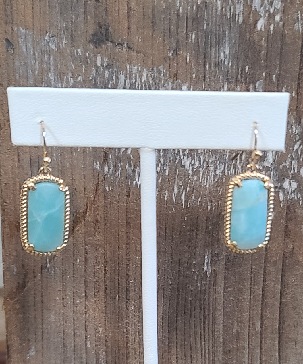 Gold Rectangle Amazonite Earrings