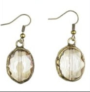 Pebble Crystal Oval Drop Earrings in Antique Gold