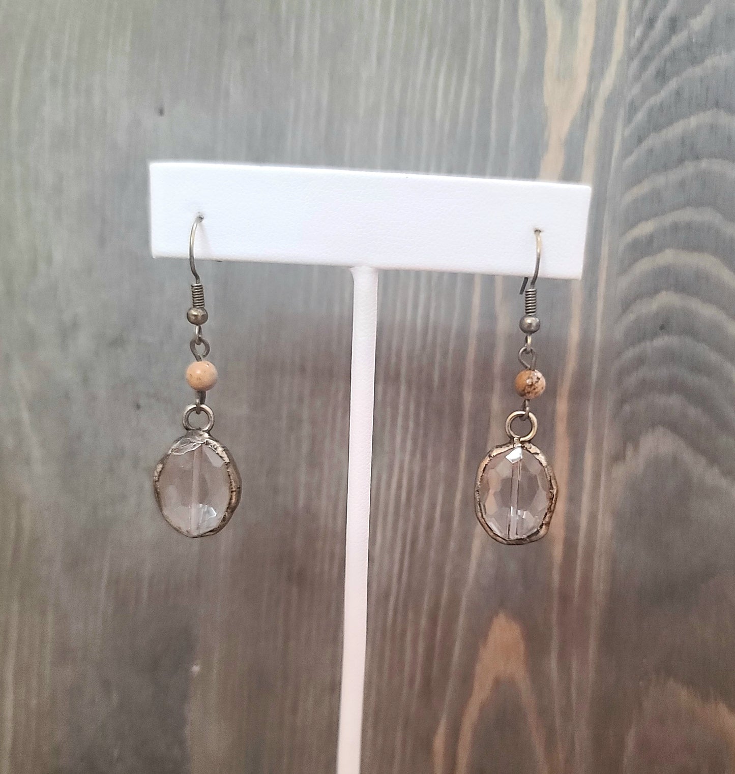 Pebble Crystal and Champagne Jasper Antique Gold Dangle Earrings