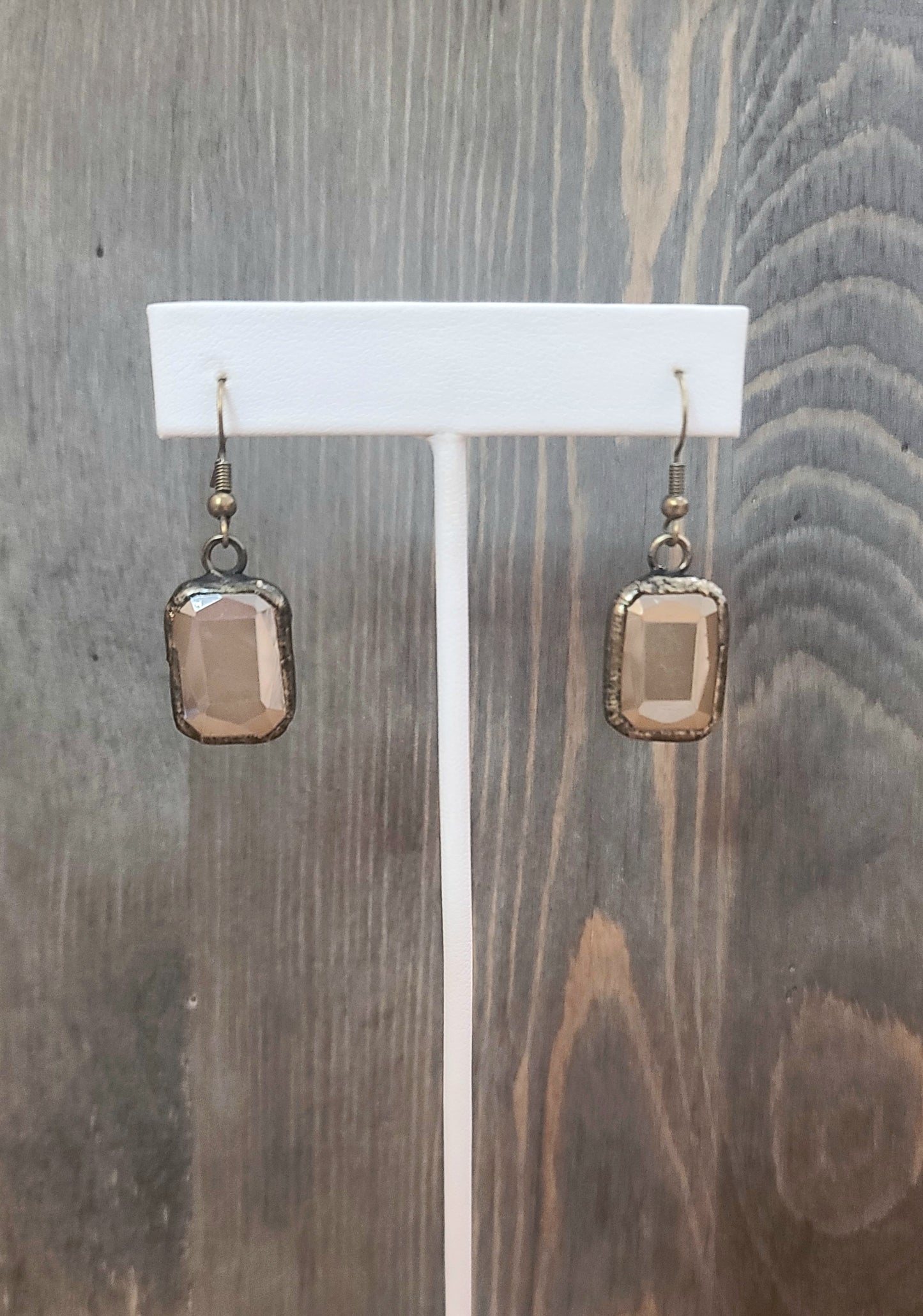 Pebble Crystal Square Antique Gold Earrings