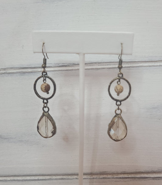 Pebble Crystal Antique Gold Jasper Antique Gold Earrings