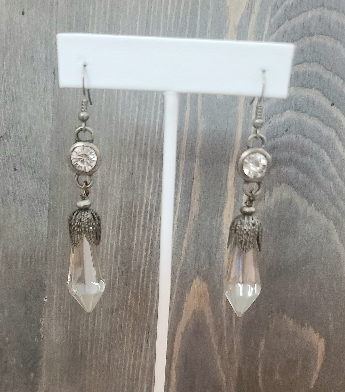 Pebble Crystal Pendant drop Earrings in Antique Gold