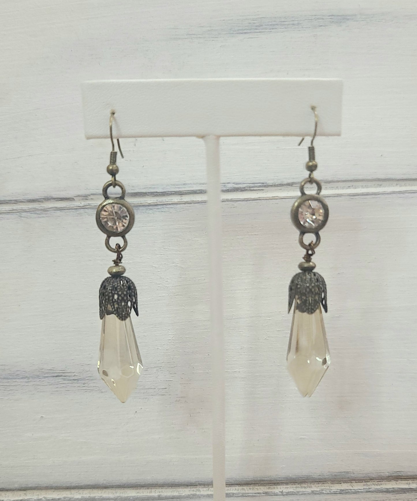 Pebble Crystal Pendant drop Earrings in Antique Gold