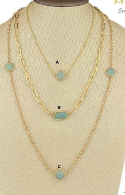 Gold Chain with 3 Amazonite Stones Necklace