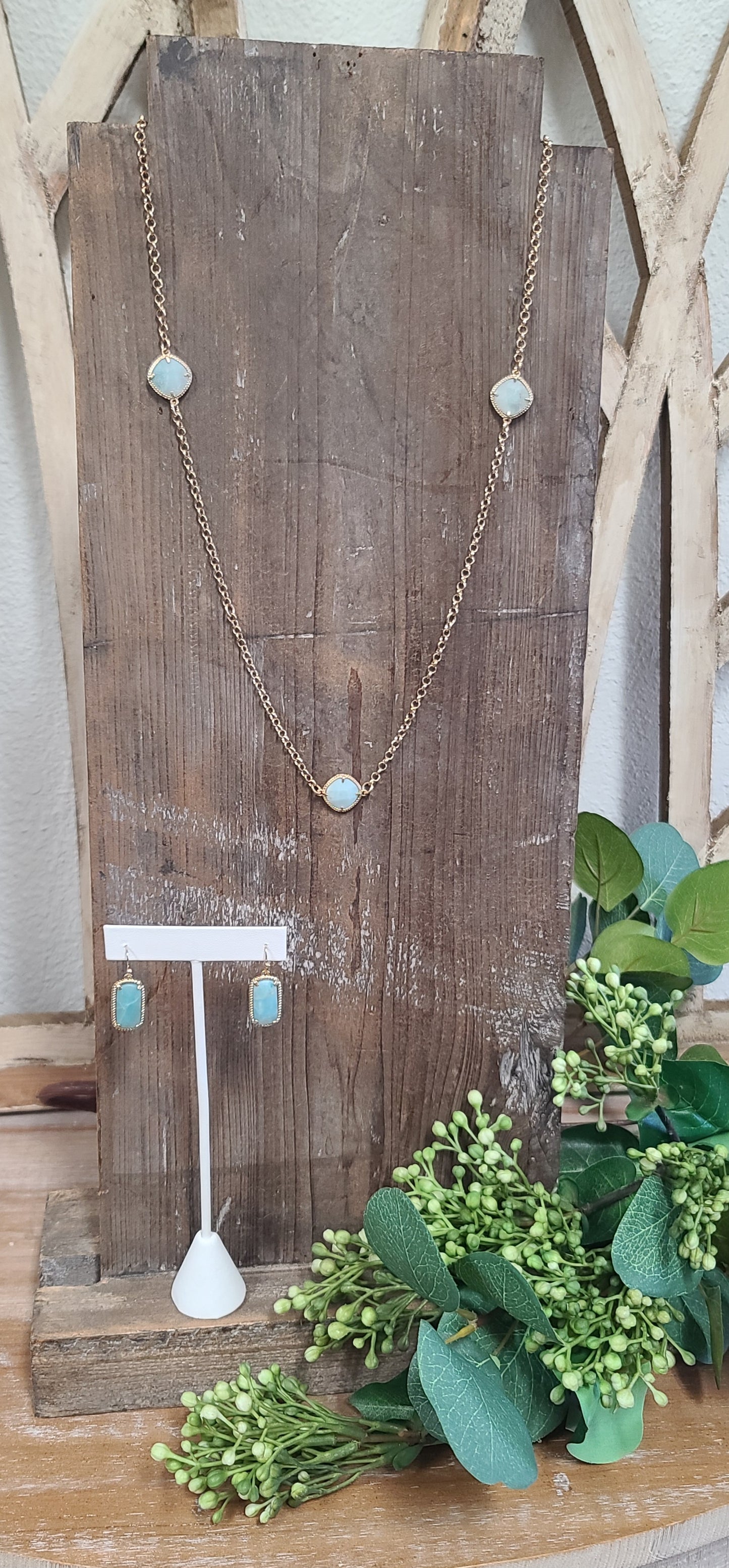 Gold Chain with 3 Amazonite Stones Necklace