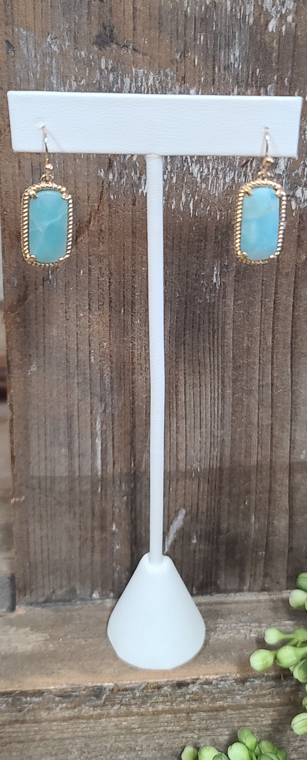 Gold Rectangle Amazonite Earrings