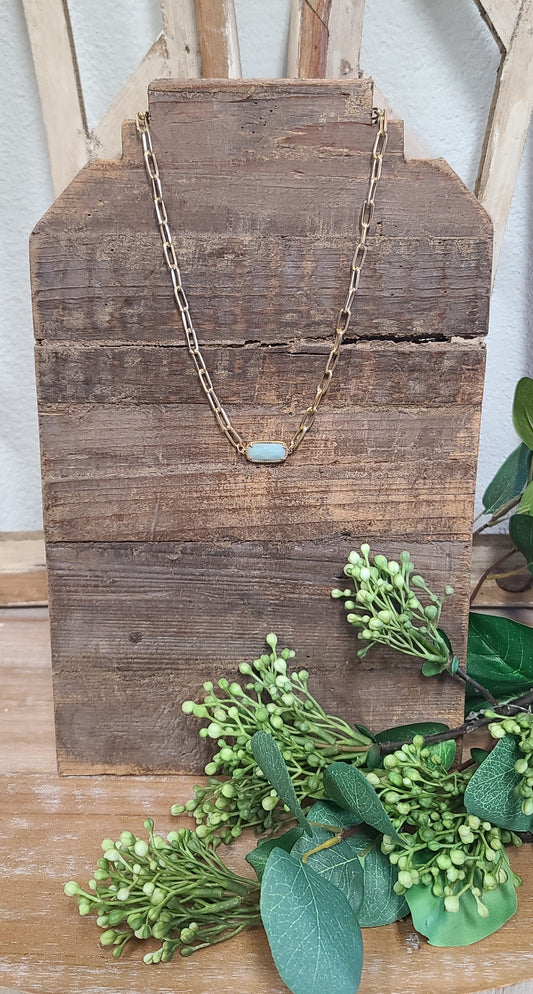 Gold Chain Link Necklace with Horizontal Amazonite Stone