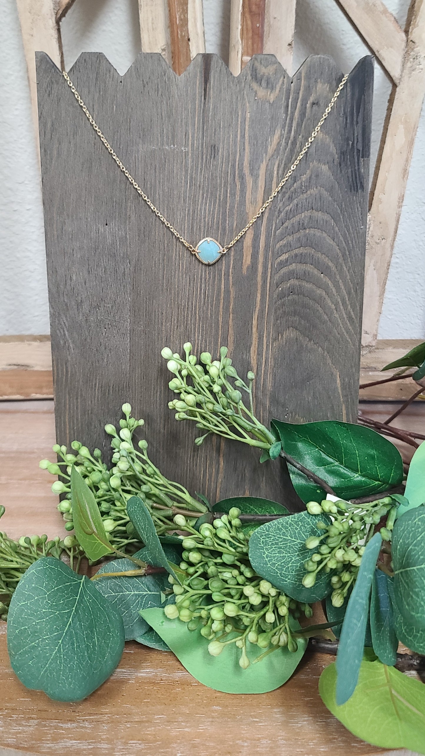 Gold Dainty Chain Necklace with Single Square Amazonite Stone