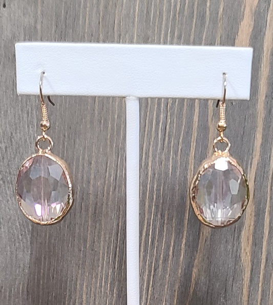 Gold rimmed Clear Crystal Oval Earrings