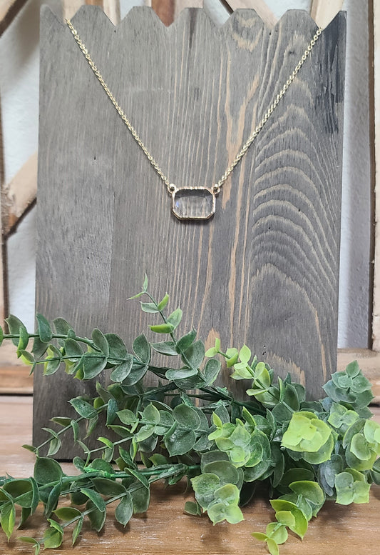 Dainty Gold Chain Necklace with Rectangle Crystal Stone