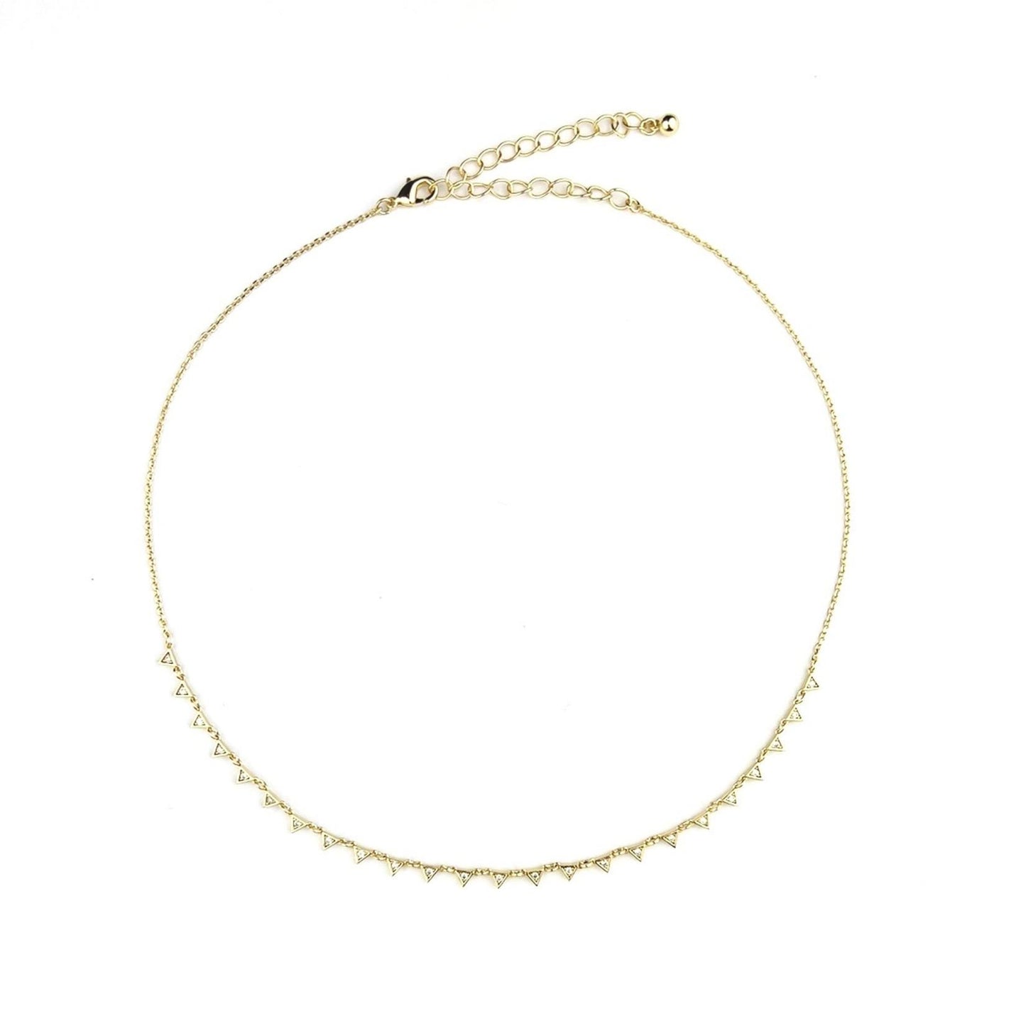 Gold Dainty Chain Necklace with Triangle Cubic Zirconia