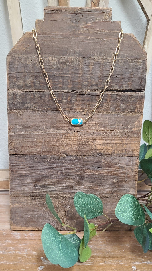 Gold Horizontal Turquoise Stone Necklace