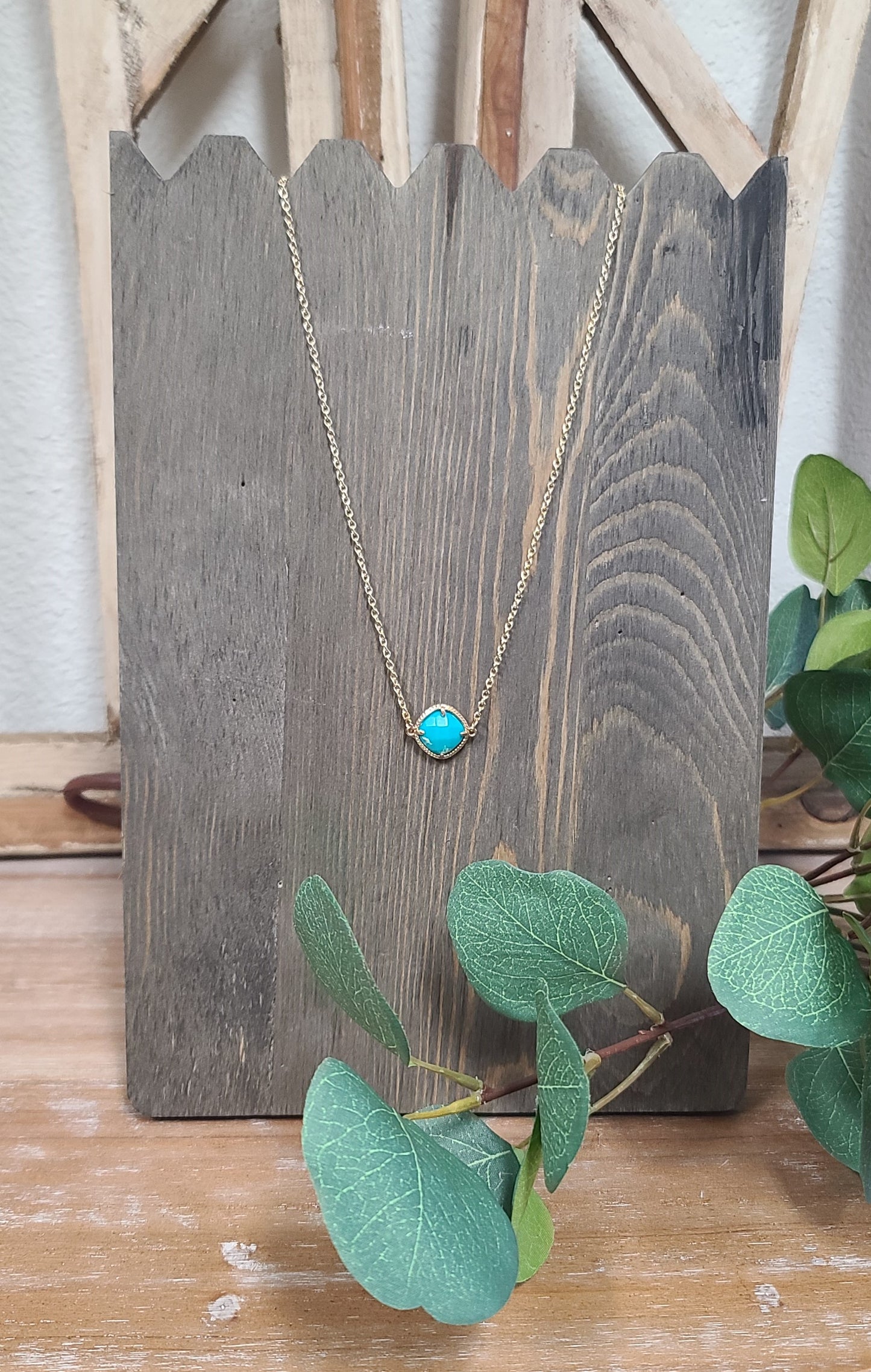 Dainty Gold Chain with Square Turquoise Stone Necklace