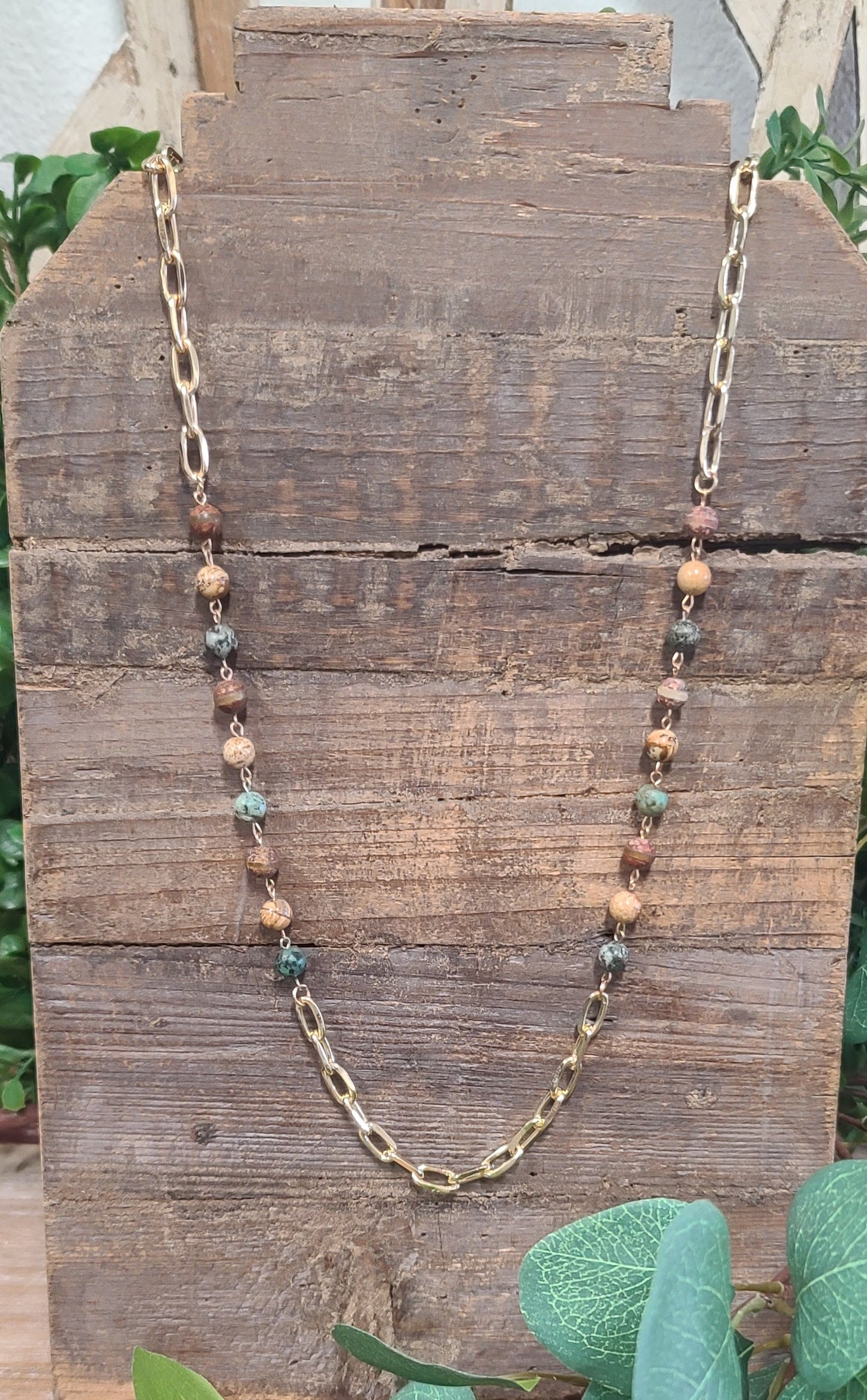 Genuine Picnic Jasper gold Link Long Necklace