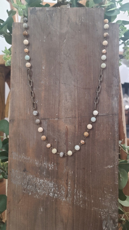 Tranquil Tide Jasper and Antique Gold Link Necklace