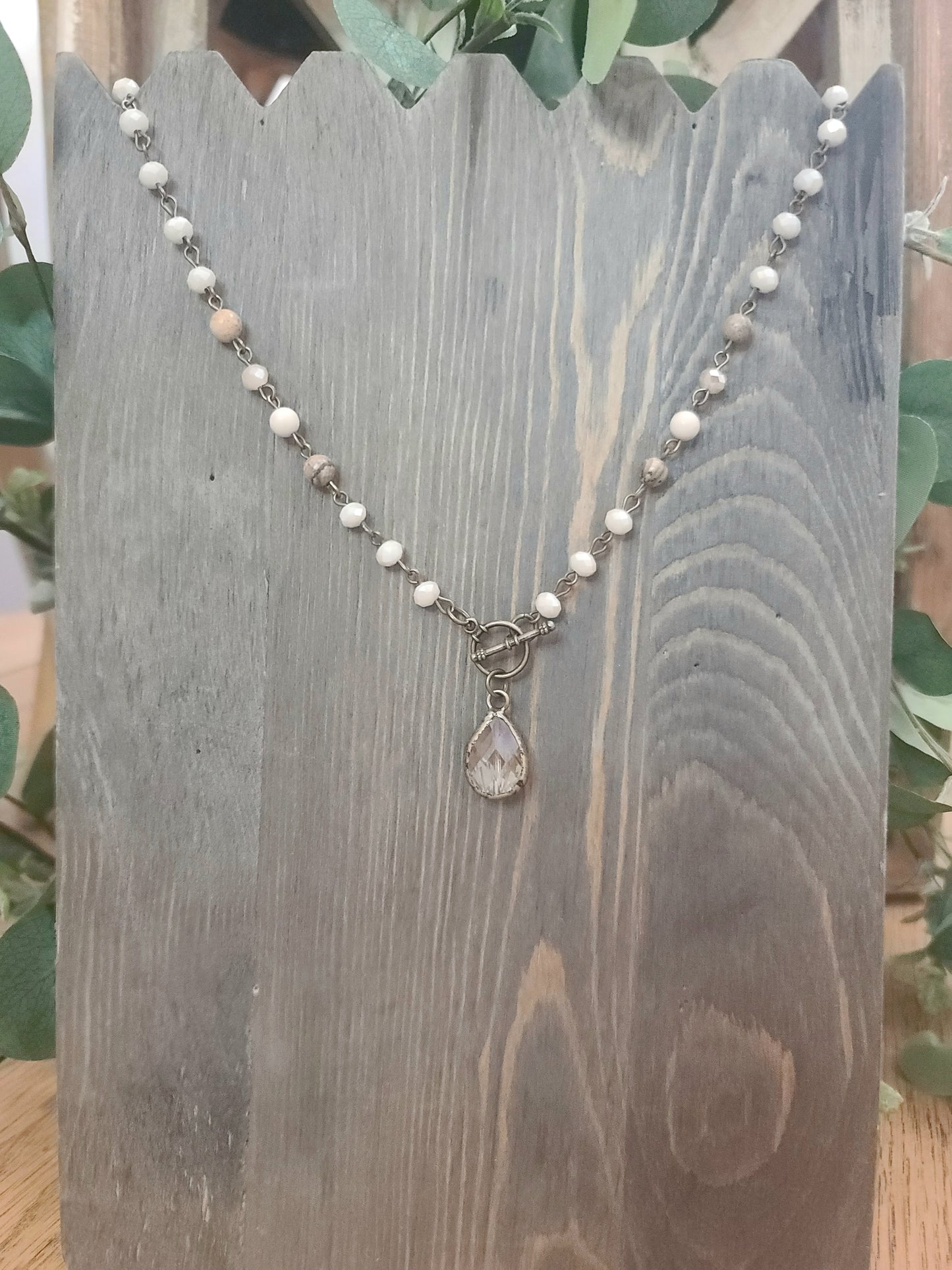 Pebble Crystal and Champagne Jasper Necklace in an Antique Gold Finish