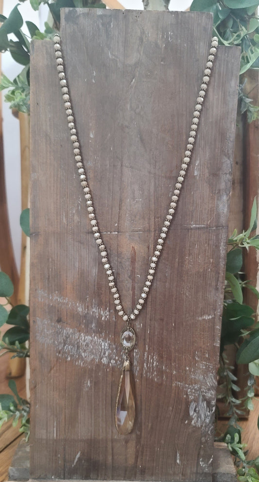 Pebble Crystal Drop Pendant and Antique Gold Necklace