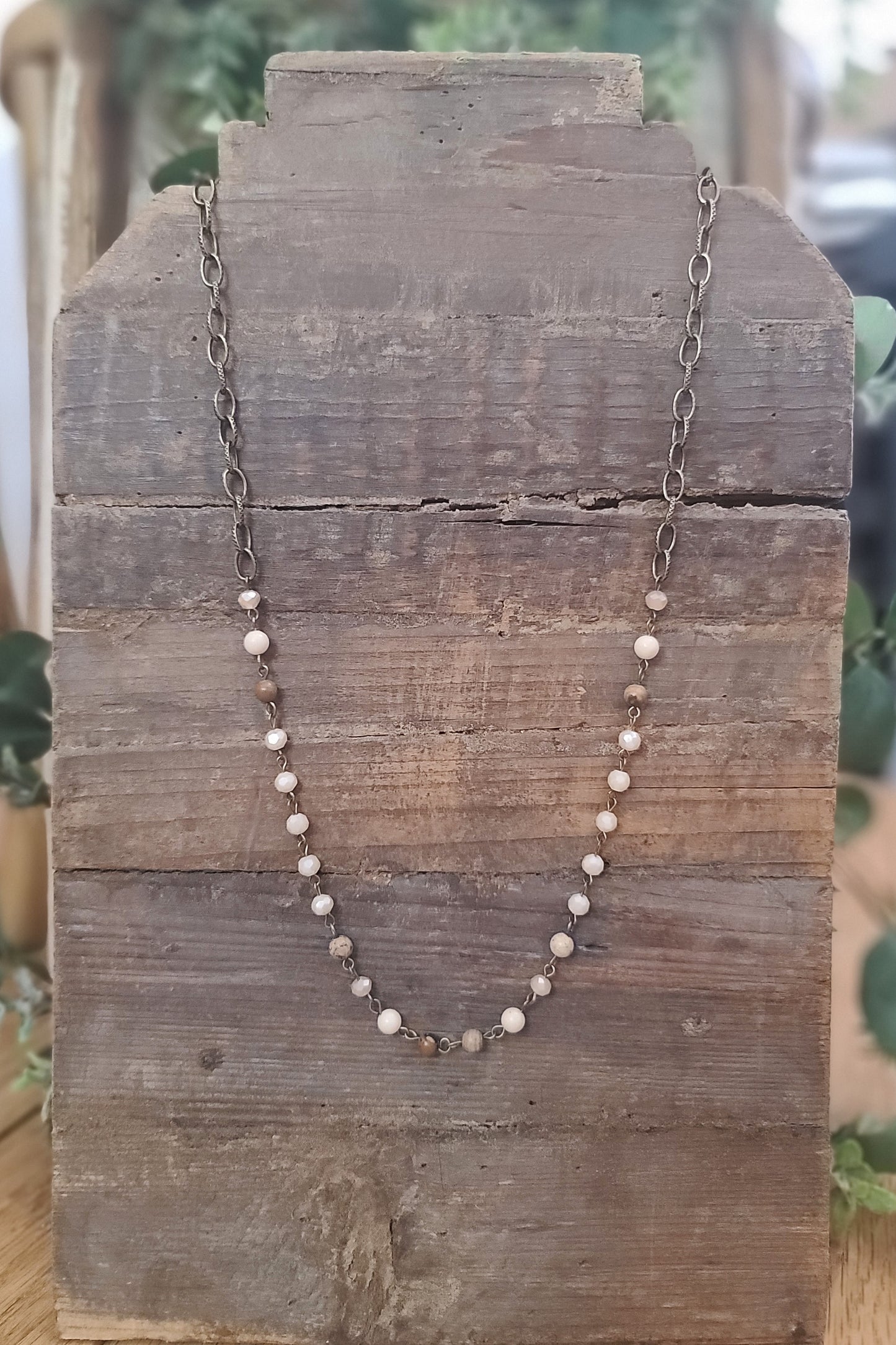 Champagne Jasper and Antique Gold Link Necklace