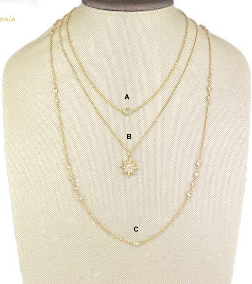 Gold Dainty Single Cubic Zirconia 17 inch Necklace