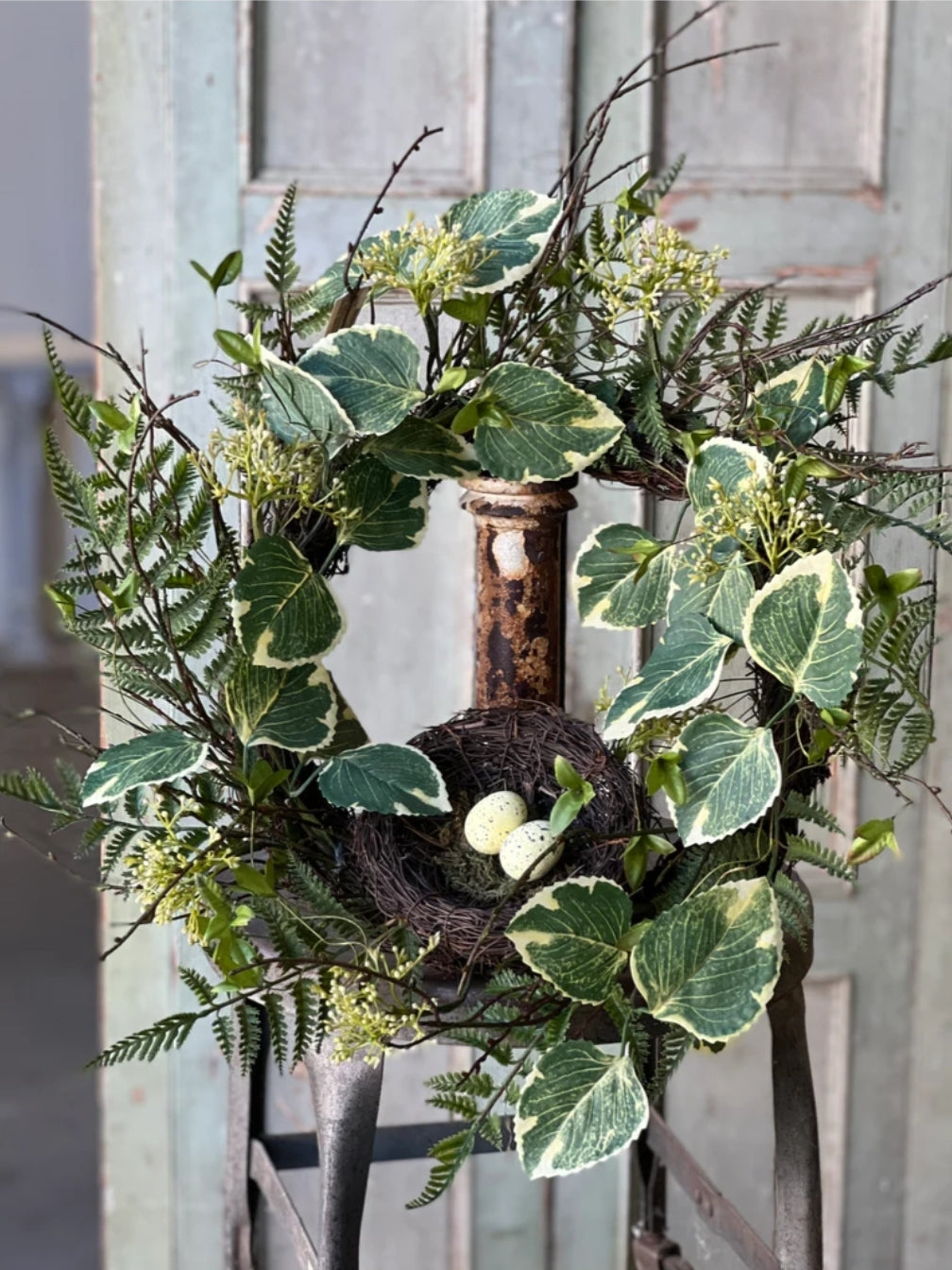 24" Unfurled Fronds Wreath with Nest