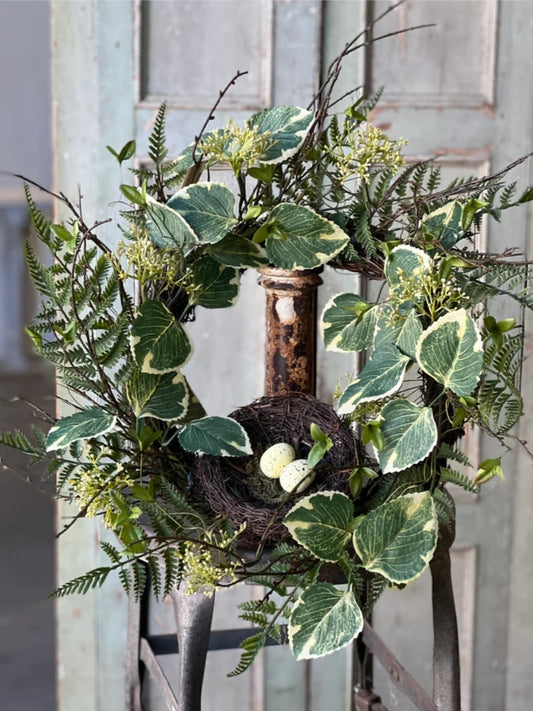 24" Unfurled Fronds Wreath with Nest