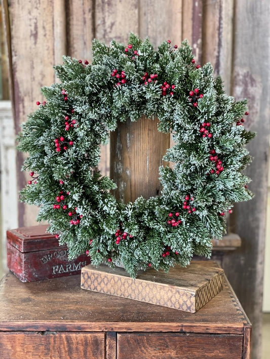 20 inch Christmas Iced Pine and Berry Wreath