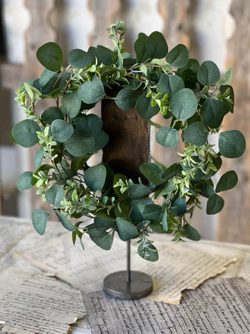 6.5" Carawyn Mixed Eucalyptus Candle Ring Wreath